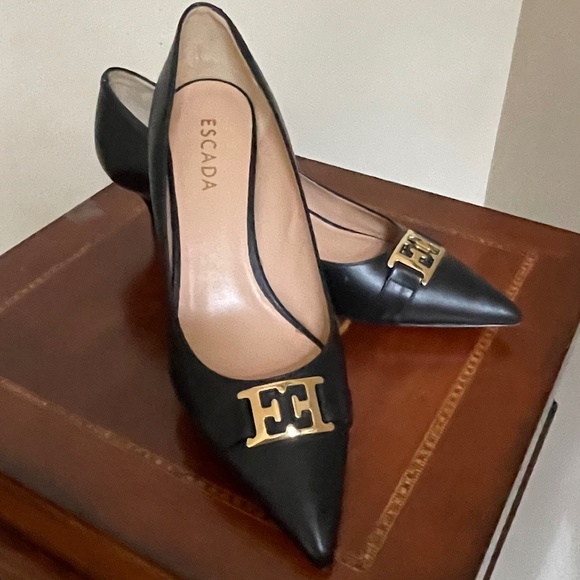 Designer Escalada BL Leather Logo Kitten Heel Pumps - Picture 1 of 9